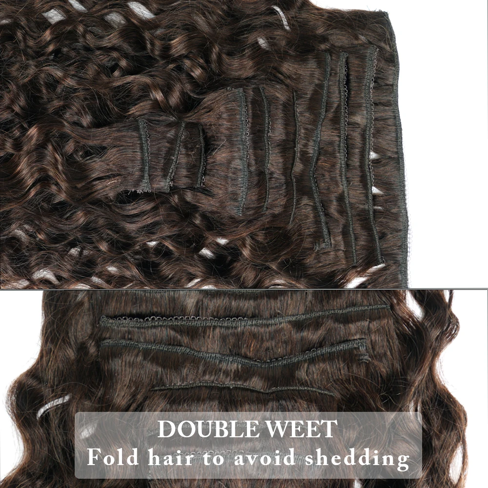 Veravicky Natural Curly #2 Color Clip In 140G/160G One Set Hair Extensions Machine Made Remy Human Hair Head Clip ins