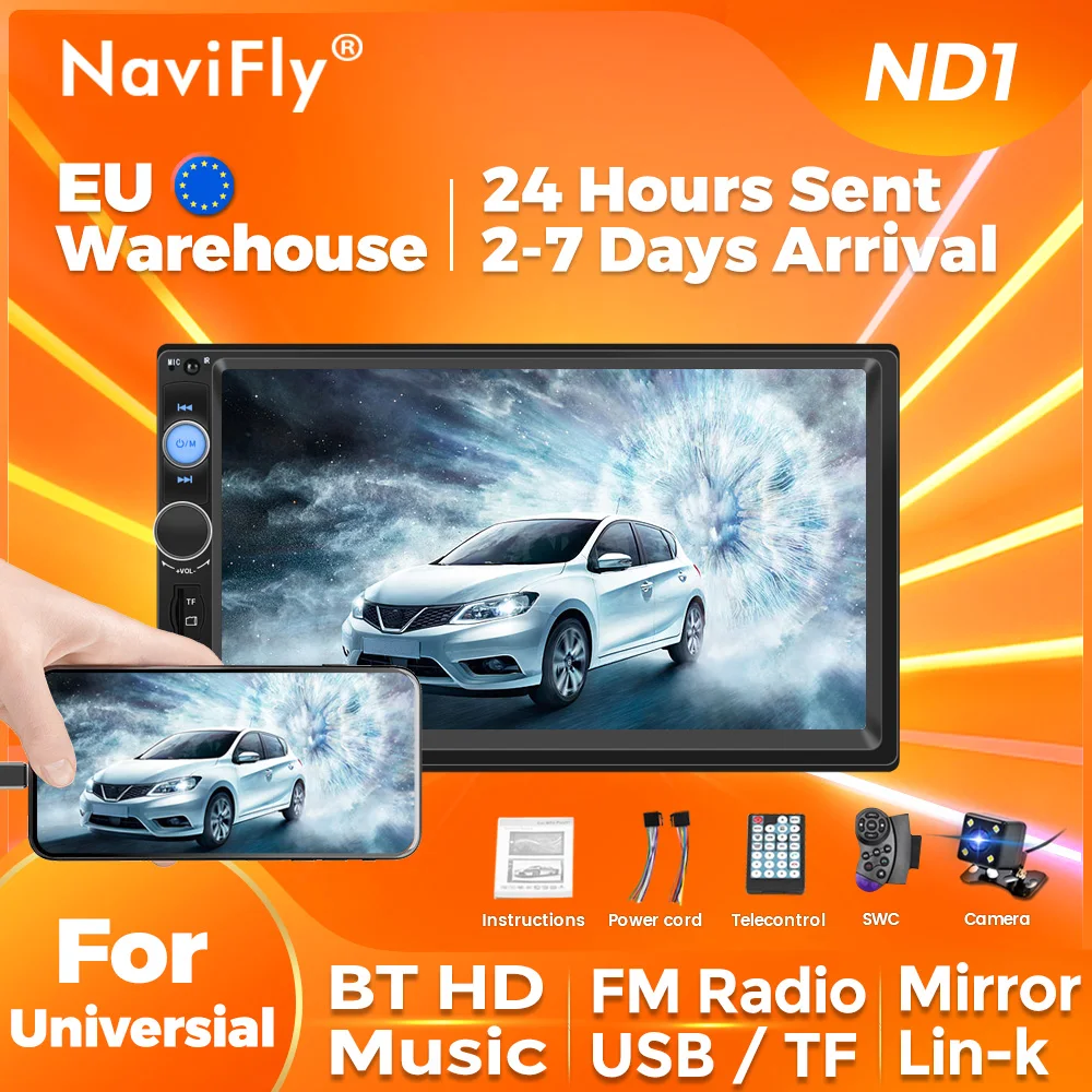 NaviFly 7inch HD Touch screen 2DIN MP5 Player Car Radio Universal HD Video Smart Multimedia Player USB BT TF Mirror Lin-k FM