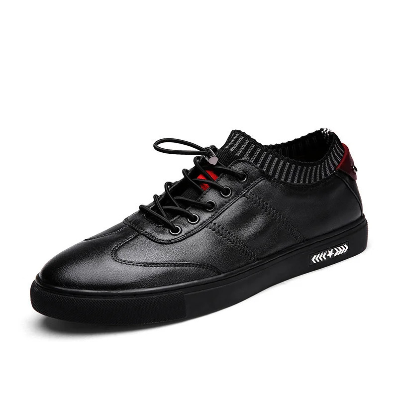 

Eu36-50 Men Women Plus Size Top Layer Leather Sneakers Outdoor Personality Knitting Socks Sports Walking Riding Flat Shoes