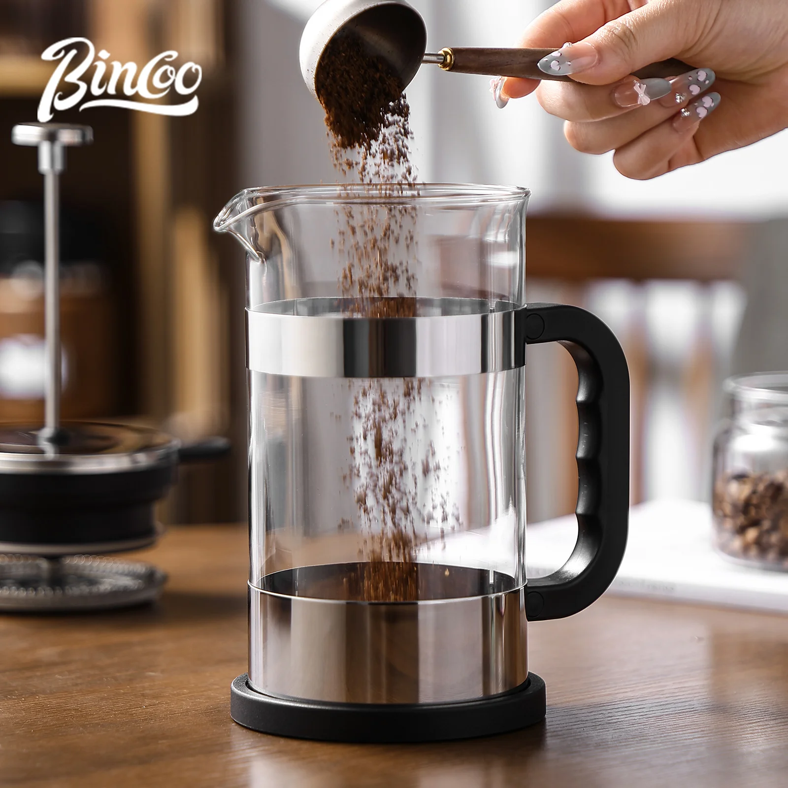 BINCOO 1000ml French Press Coffee Maker - Borosili...