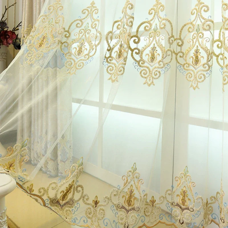 European High-end Curtains for Living Room Luxury Korean Embroidered Shading Curtains Jacquard Base Fabric Villa Curtains Custom