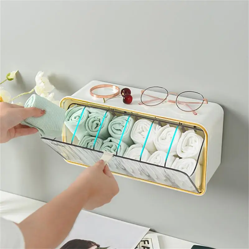 

Underwear Storage Box Abs Strong Load-bearing Separate Storage Dust-proof Clamshell Design Divider Storage Box Green White