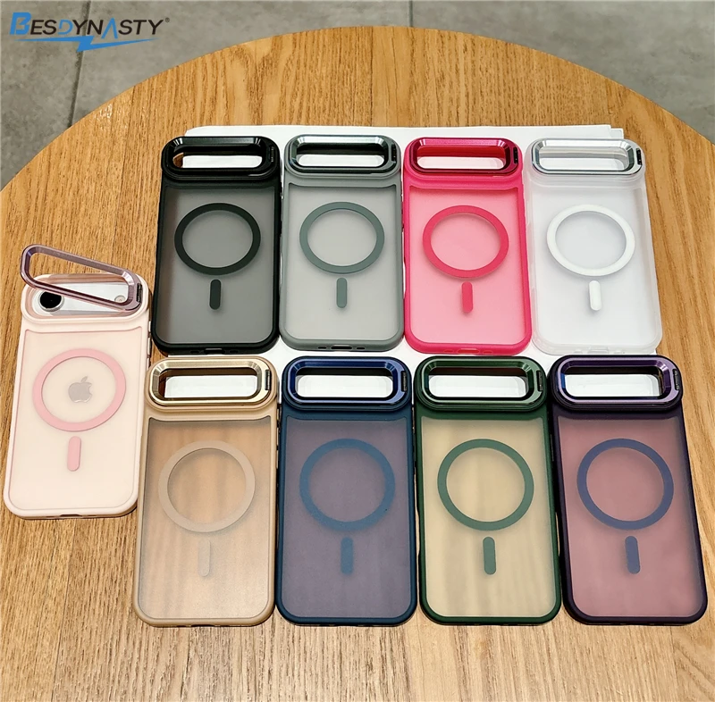 Magnetic Metal Lens Stand Wireless Phone Case - Shockproof Cover