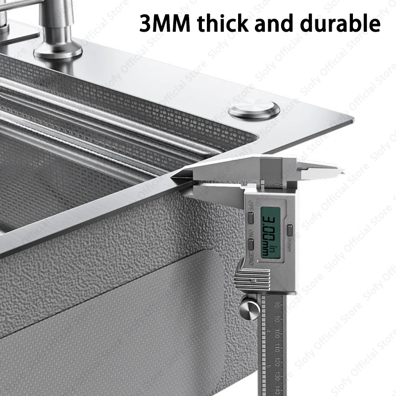 Kitchen Sink Vegetable Workstation Honeycomb Embossing Waterfall Faucet Drain Accessories