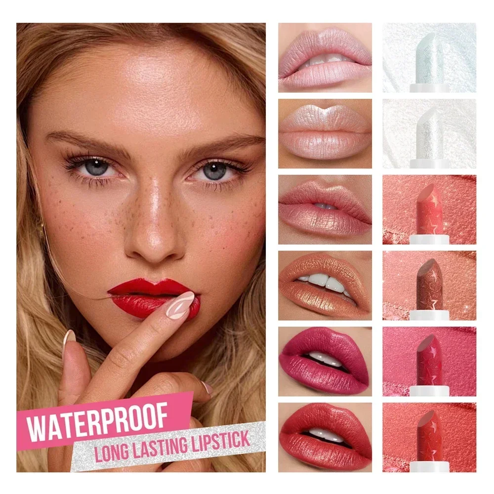 Lipstick set diamond pearlescent waterproof long lasting non-stick cup matte velvet shiny lip makeup set