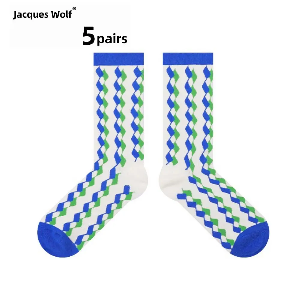 JACQUES WOLF Spring/Summer New Blue Ocean Art Design Trend Personality Fashion Women's Socks Mid Tube Socks orange knee high socks