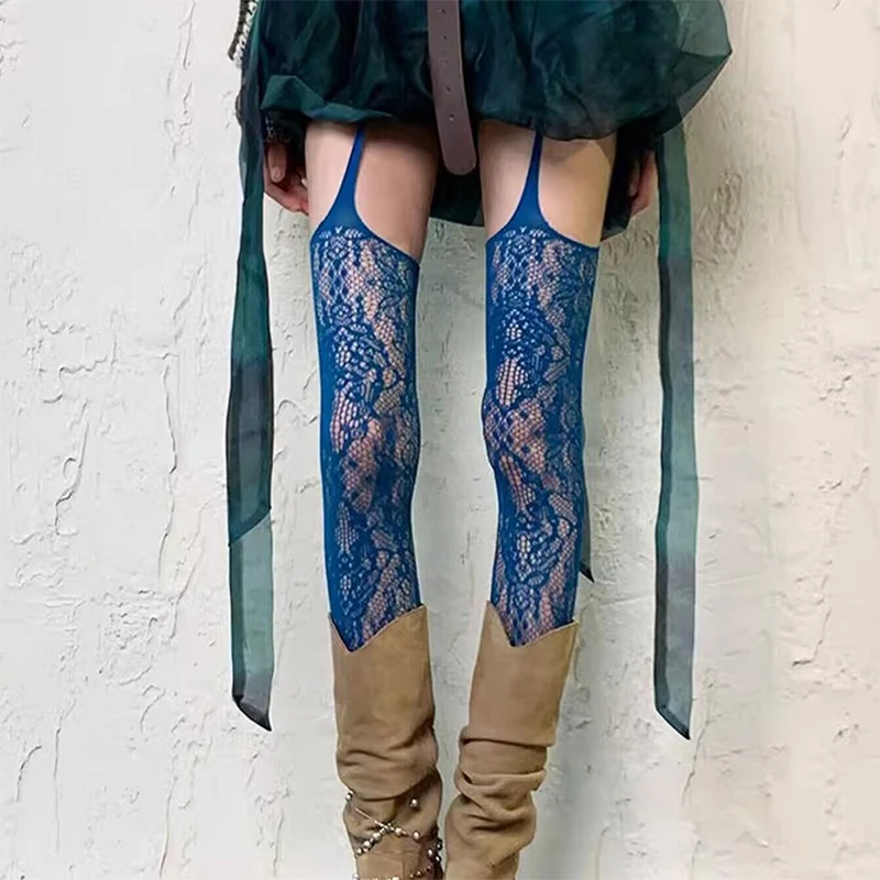 Y2K Fishnet Thigh High Garter Stockings Patterned Tights for Women Garter Belt Set Suspender Pantyhose for Girl