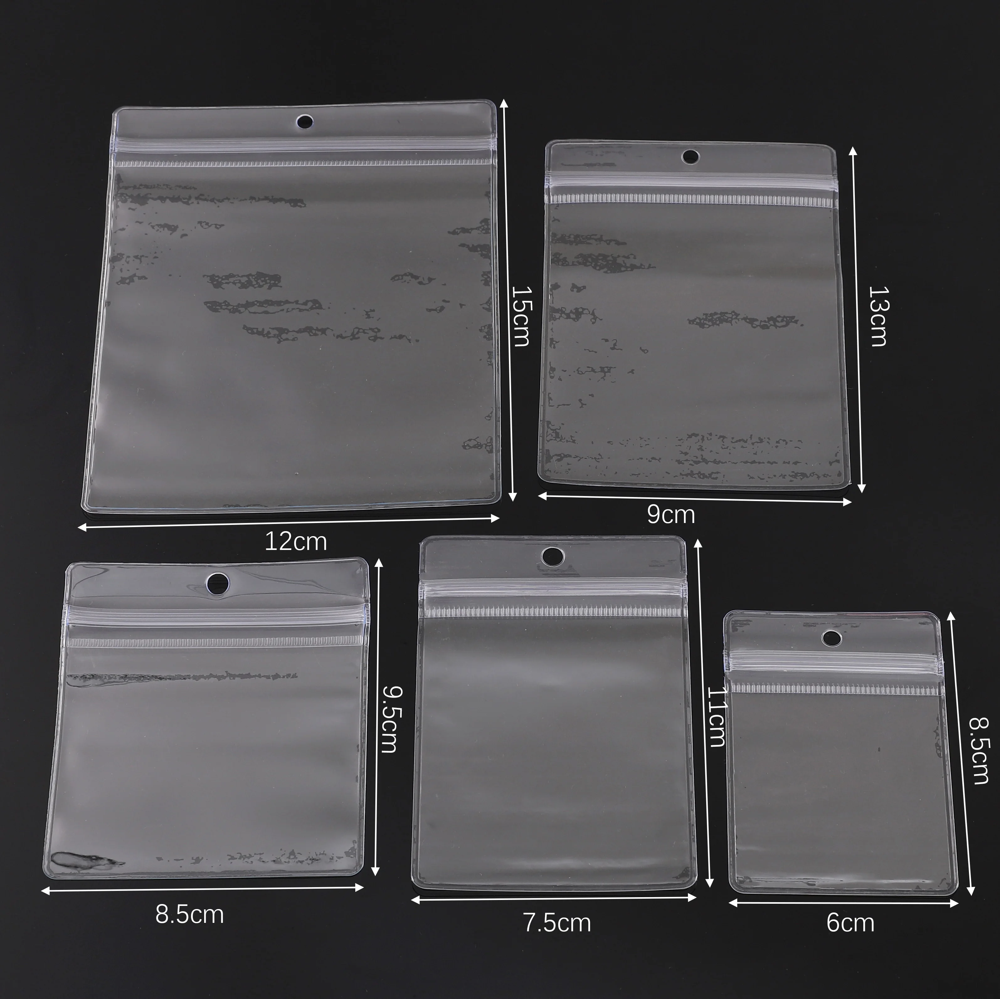20pcs Transparent PVC Self-Sealing Bags with Hole Thickened Zipper Clear Plastic Storage Bags for Small Jewelry And Food Packagi