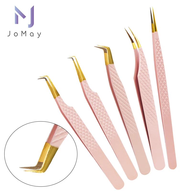 

1 Pcs Eyelash Tweezers Extension Pink Stainless Steel Lash Tweezers With Fiber Tips High Precision Anti-Static Tweezers Makeup