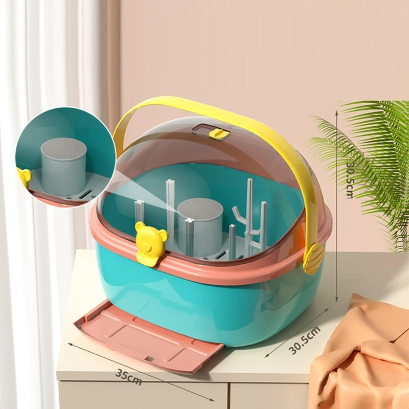 HOT-Baby Bottle Storage Box, Waterproof Mold Holder, Cup Organizer With Lid, Dustproof Baby Food Utensils