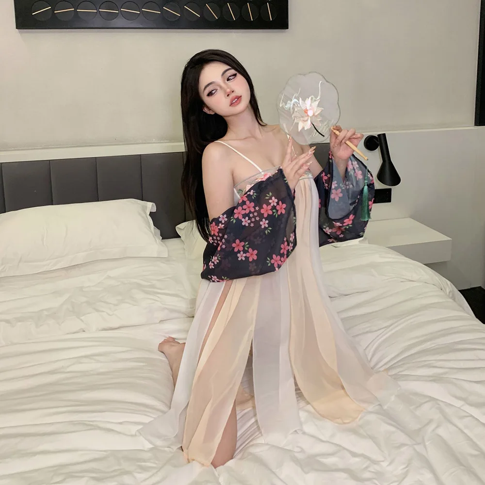 

40-100kg Large Size Chinese Style Retro Women Dress Sexy Lingerie Ancient Nobility Princess Erotic Lady Mesh Transparent Pajamas