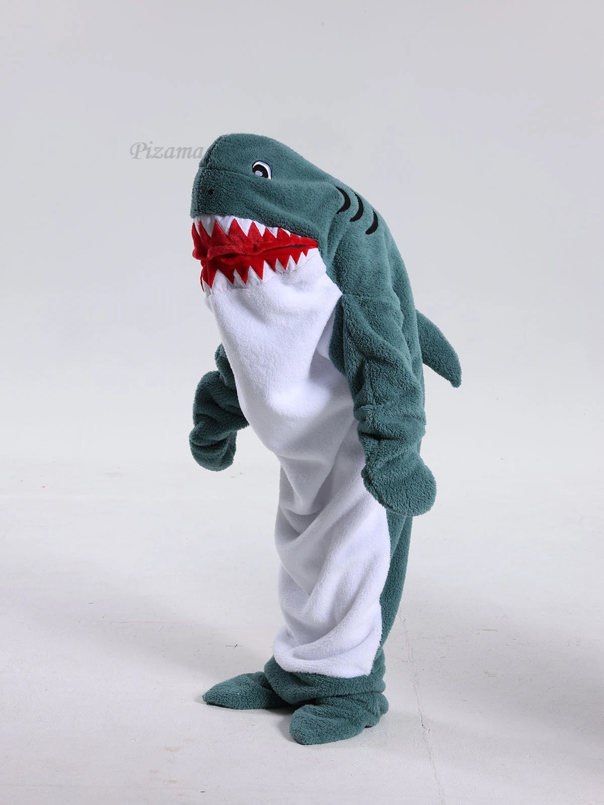 Green Shark Animal Cartoon Hooded Footed Jumpsuits Onesie Adults Children Sleepwear TV Blankets Pyjama Kids Kigurumi Nightwear