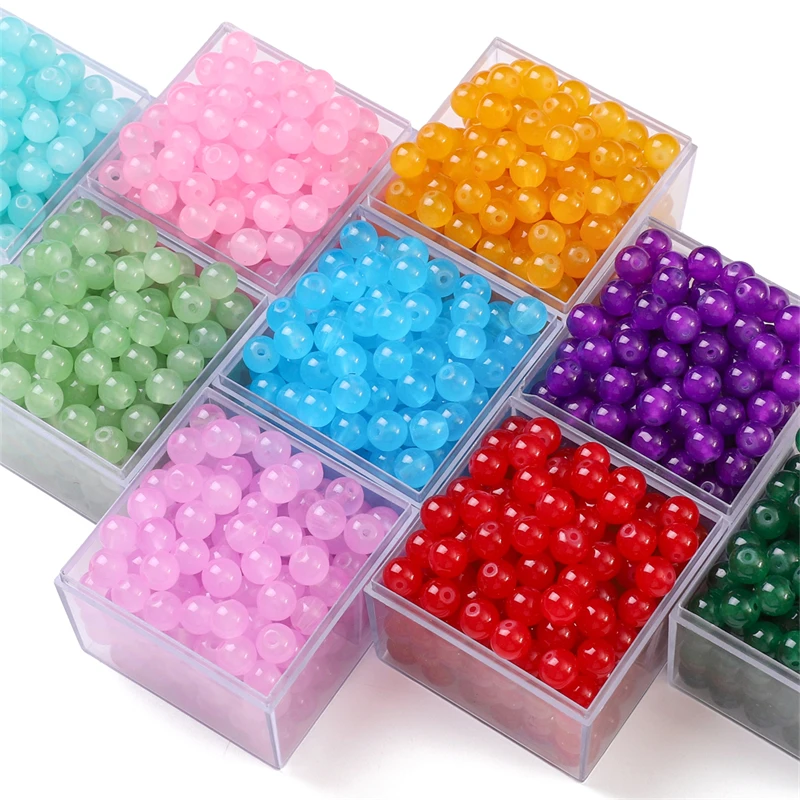 50-Piece Set of Vibrant Glass Imitation Jade Beads for Handmade Jewelry Crafting
