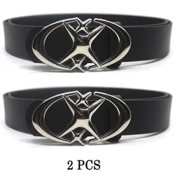 Vintage Gothic Punk Moon Star Buckle Belt - PU Leather Waistband Decorative Accessory - 105cm (2 PCS Black)