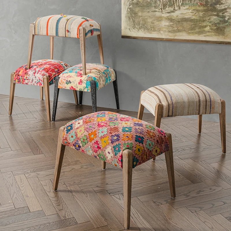 

Creative handmade dressing stool, makeup chair, wool fabric Bohemian bedroom, home shoe changing