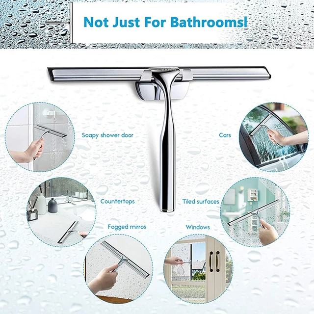 Stainless Steel Shower Squeegee for Shower Doors with Hooks Household  Bathroom Window Mirror Glass Cleaning Tool for Home - AliExpress