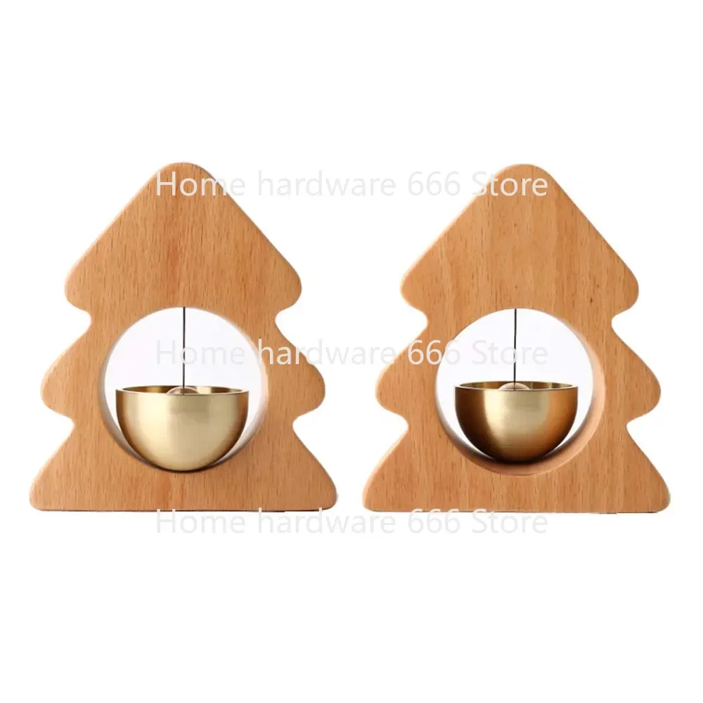 Handmade Christmas Tree Wind Chime, Entry Door Bell, Solid Wood, Vintage Copper Bell