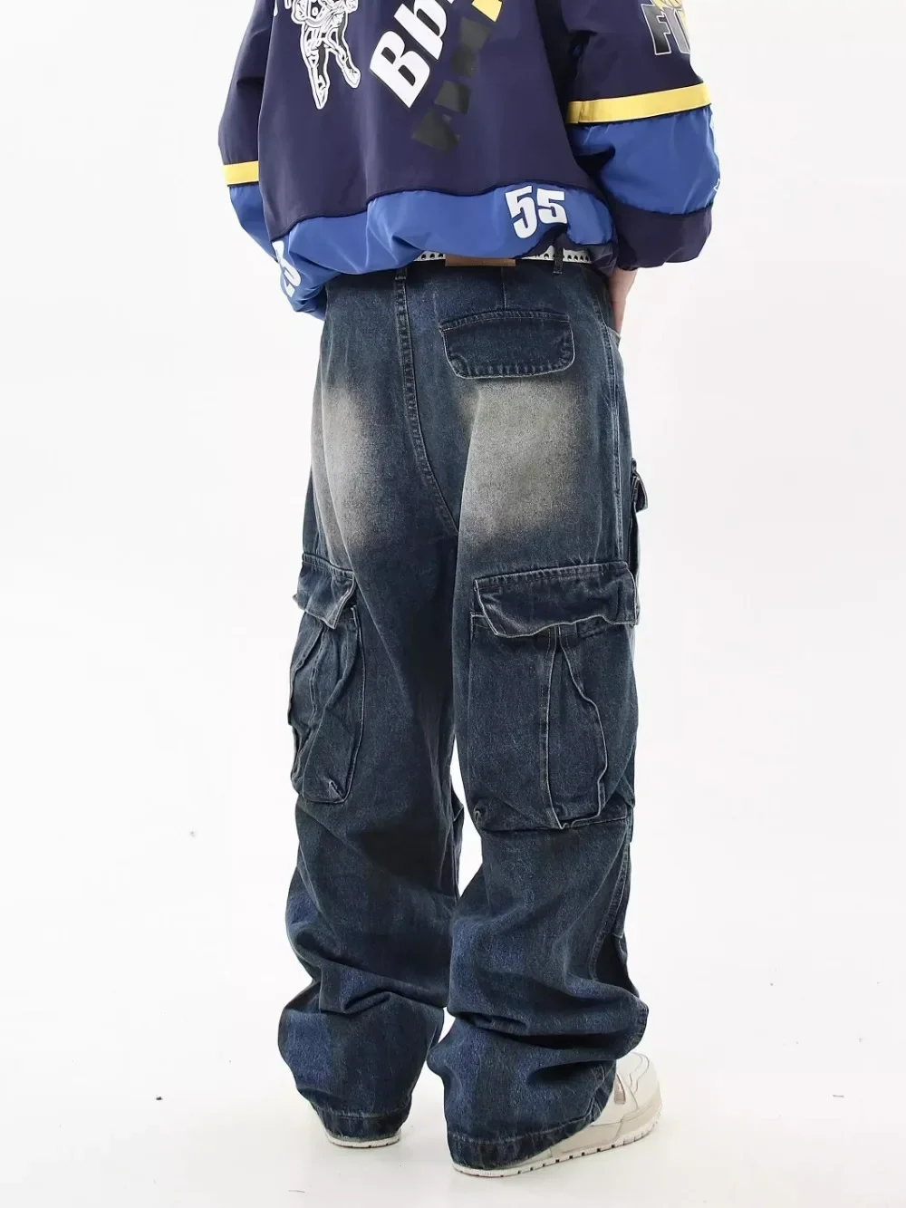 Dirty Fit Baggy Jeans Men's Straight Pleated Multi-pocket Streetwear Men Distressed Cargo Pants