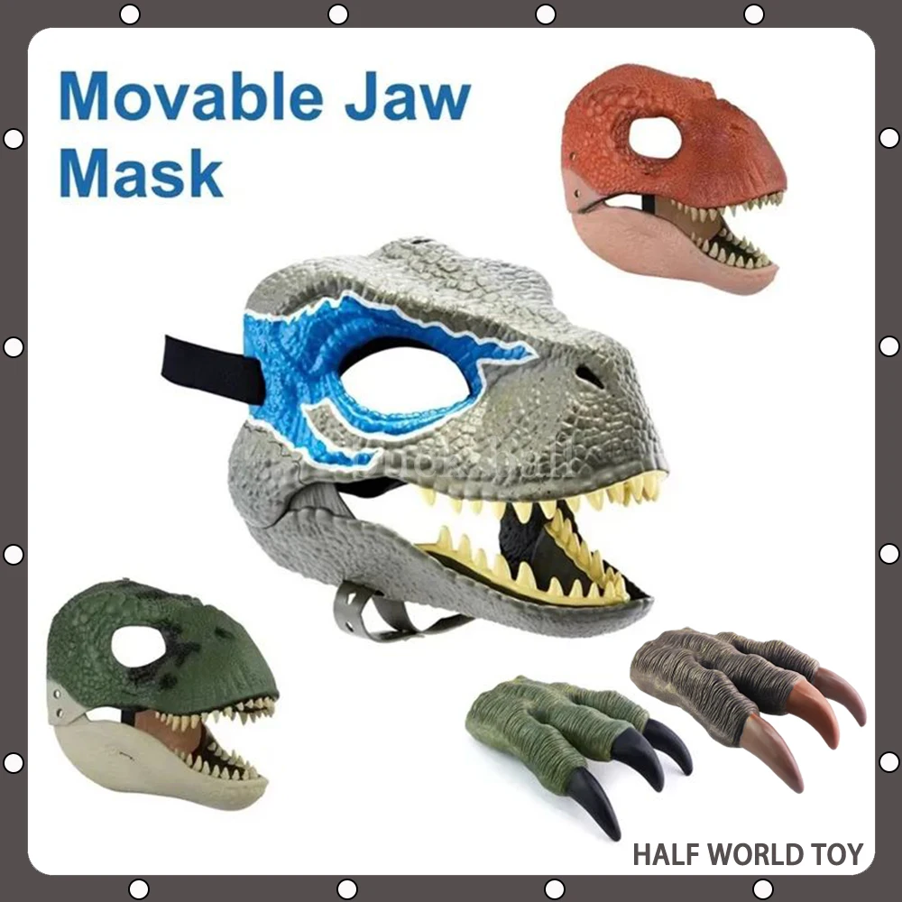 Halloween Dinosaur Mask Costume Cosplay Play Props Jurassic World Raptor Dinosaur Mask Halloween Festival Carnival Kids Gift Toy