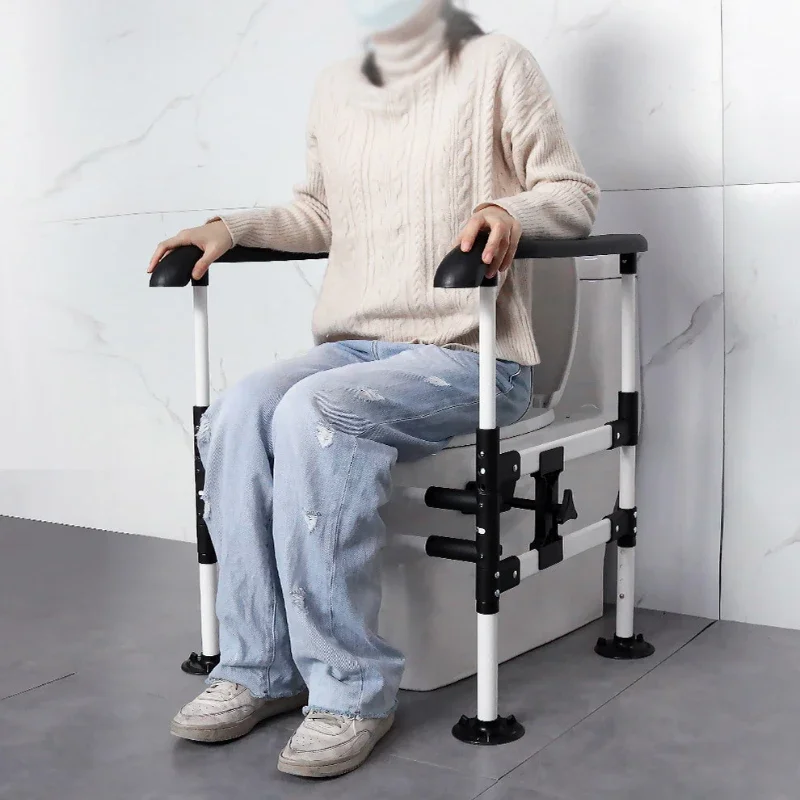 Elderly Toilet Seat with Handrails Punch-Free Safety Bracket Assisted Getting Up Railings Strong Load Bearing Toilet Armrest