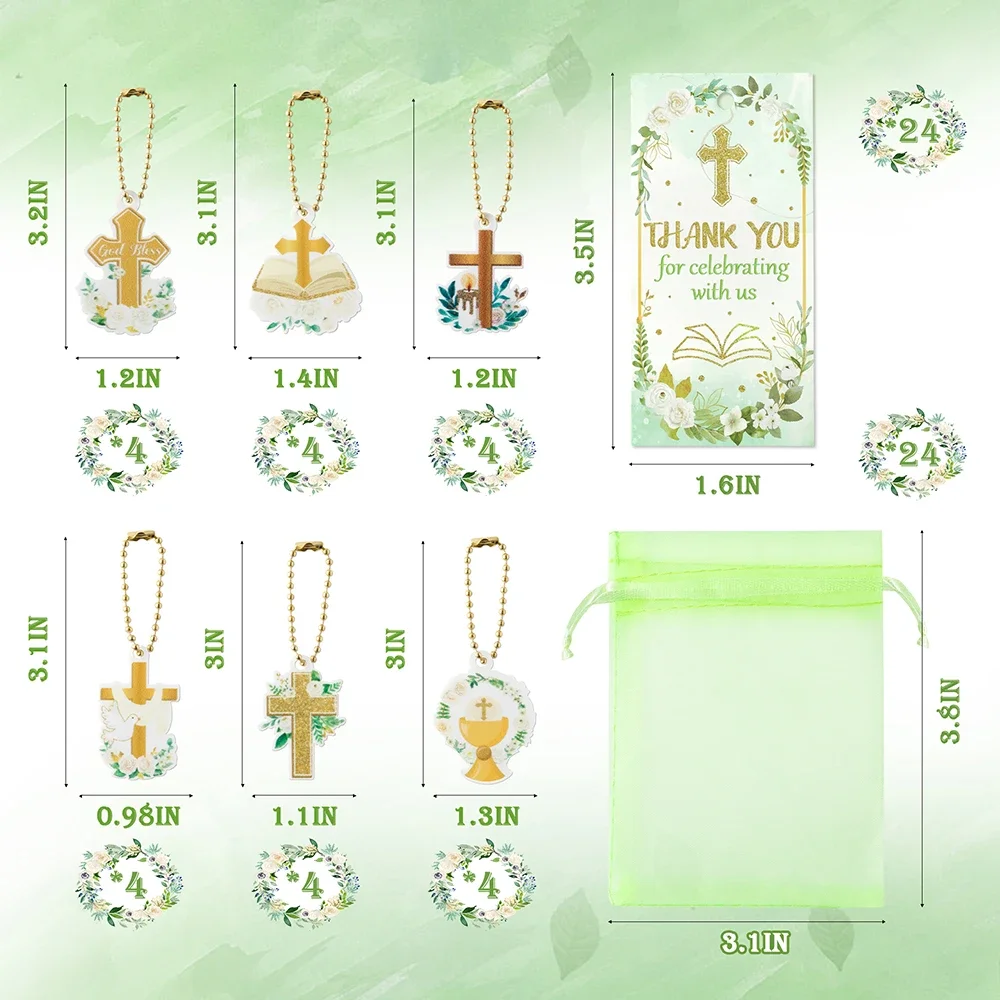 Religion Christian God Prayer Keychain Thanks Card Bag Green Ribbon Baptism Cross Baby Showerdecor Gathering Peace Love Gift
