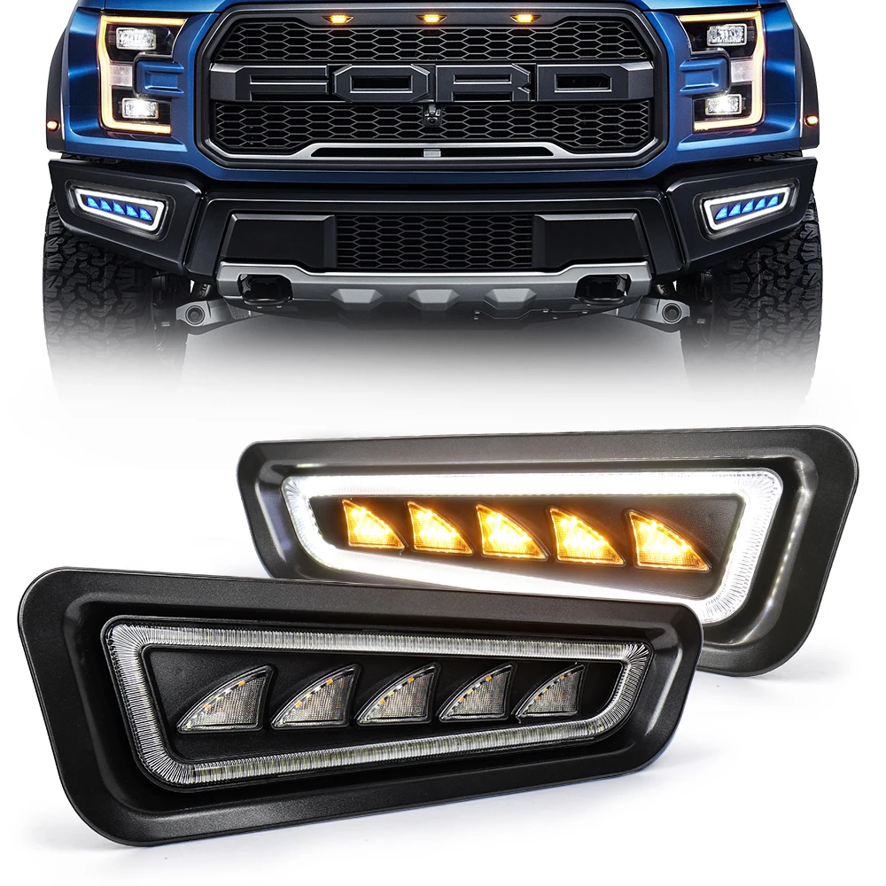 

MOVOTOR Auto Lighting System 12V LED Turn Signal Light With White DRL Blue Fog Light Amber Turn Signal For Ford F150 Raptor