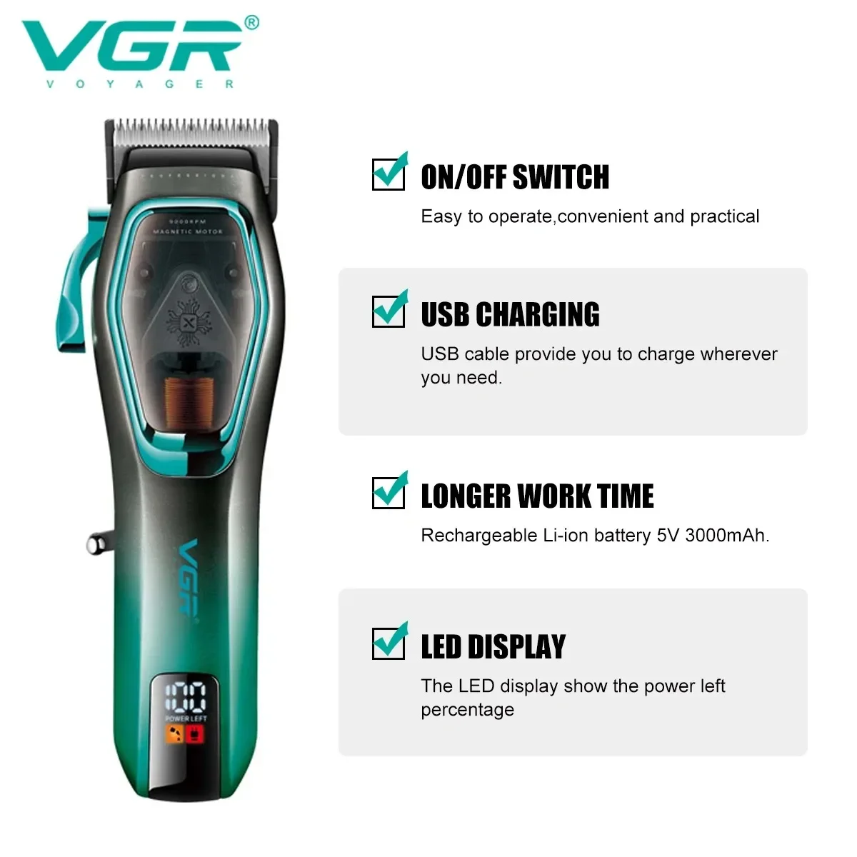 VGR Hair Trimmer Adjustable Haircut Machine Professional Barber Clipper Electric Trimmer Rechargeable Hair for Men V-674