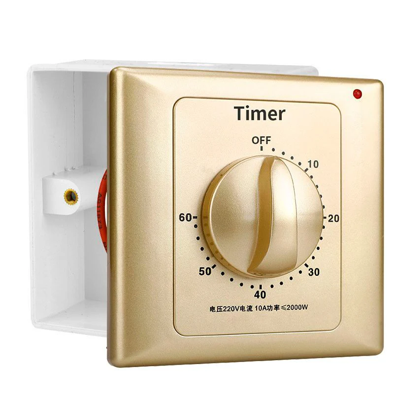 

10A 60min Home Timer Switch AC220V with Bottom Box Glod Kitchen Digital Timer Switches Sockets Cover Timer Switch Light Switch