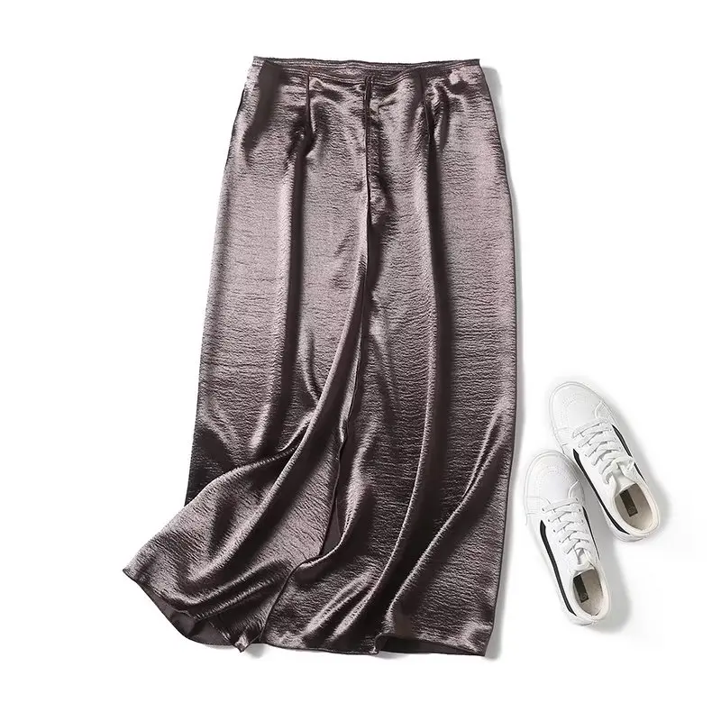 Withered 2024 Autumn French Satin Half Skirt Split Sexy Midi Half Skirt Ladies Fashion Women's withered men s autumn and winter thickened loose fitting straight casual pants urban minimalist business pants cotton textured