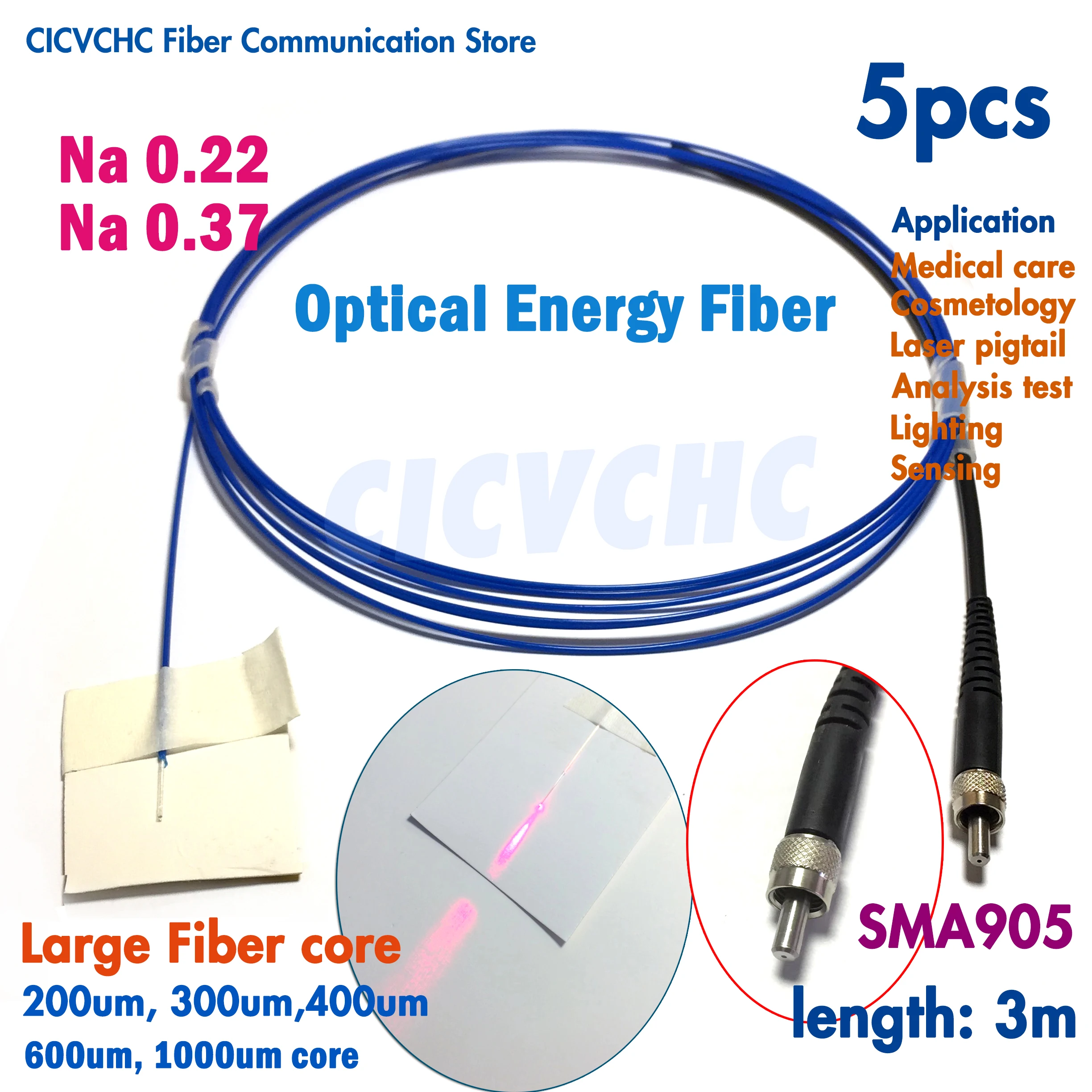 5pcs SMA905 Energy Fiber Optic Pigtail with 200um, 300um, 400um, 600um, 1000um Large Core Na0.22 or Na0.37 wholesale health care positive bio nano energy card with around 3000 cc negative ion do good to body health