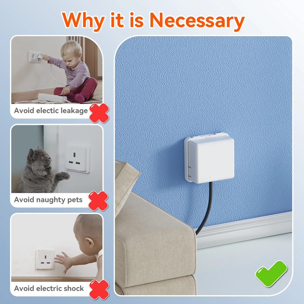 SAFELON 1 PC UK Socket Cover Box for Baby Safety, Childproof Electrical Outlet & Plug Cover Box with Waterproof Splashes