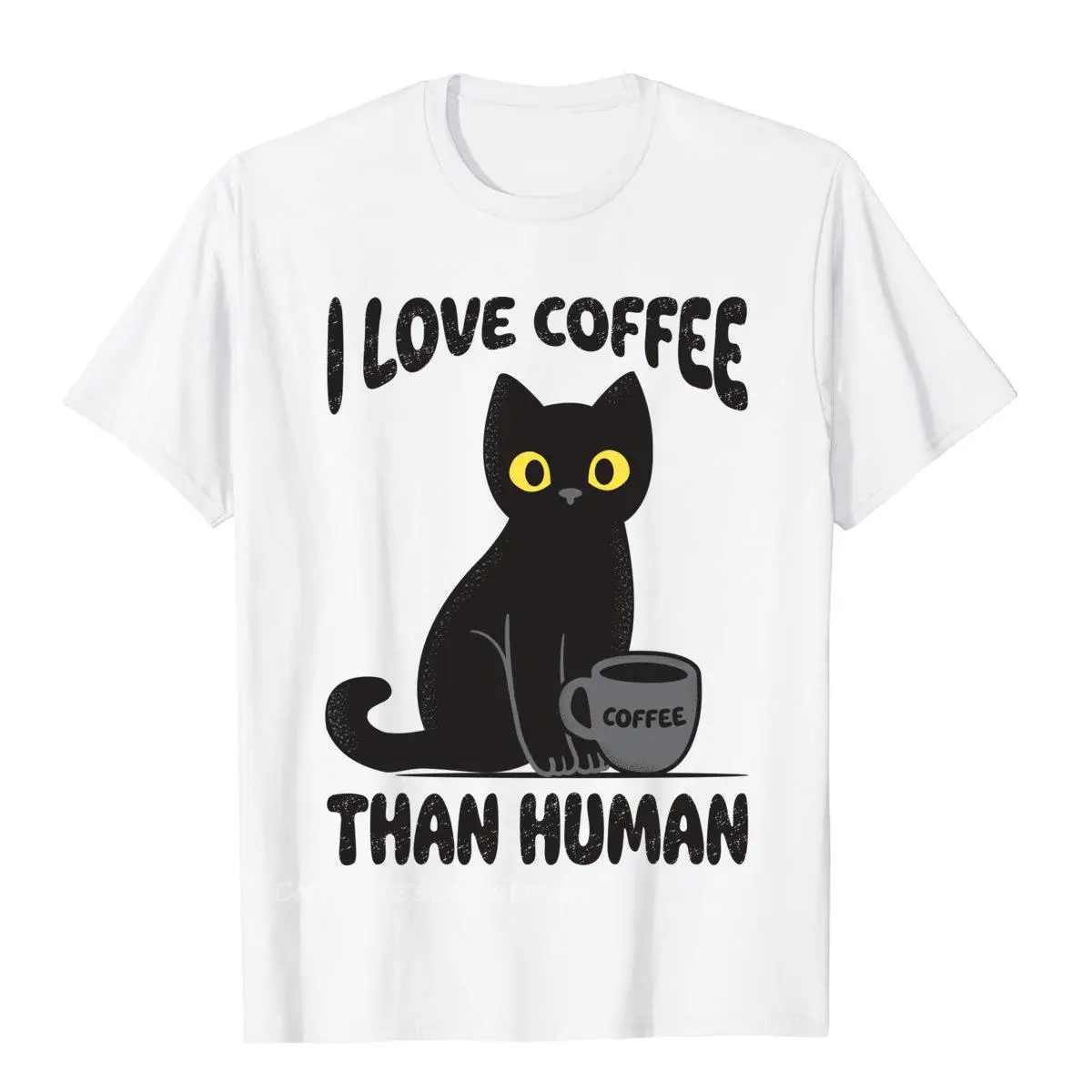 

I Love Coffee Than Human Cat Tshirt 100% Premium Cotton Luxury Camiseta Tops T Shirt On Sale Men T Shirt Japan Style