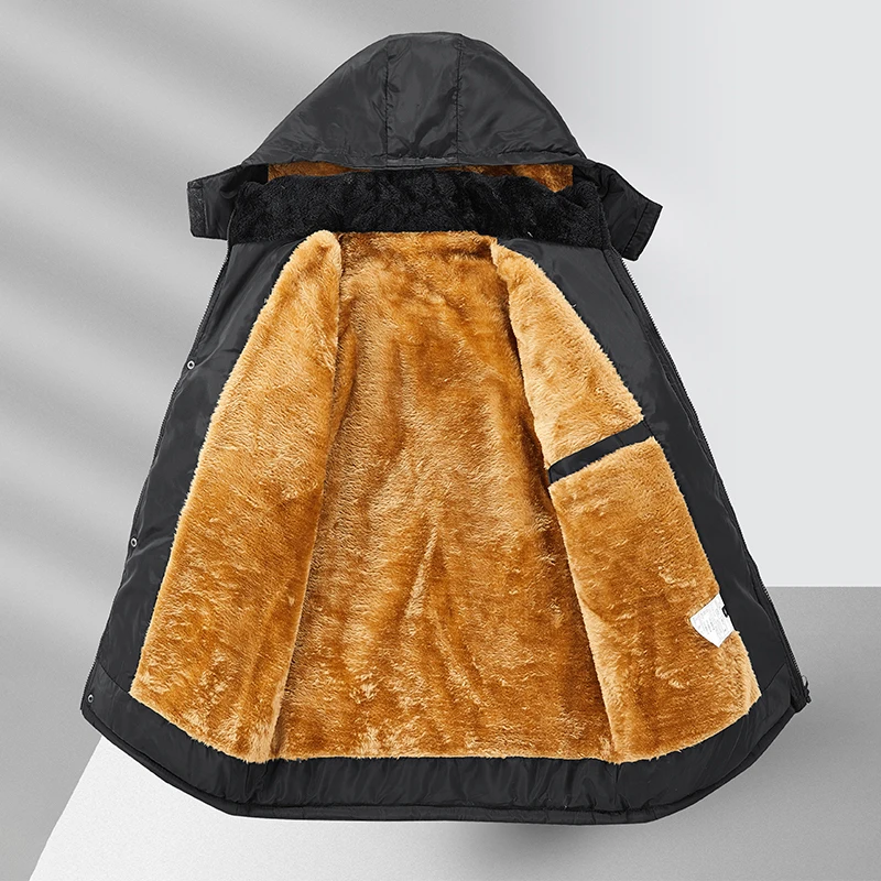 New Winter Fleece Parkas Male High Quality Cotton Clothes Thick Warm Business Cotton Clothes Hat Detachable Cotton Men Jacket