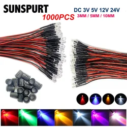 20-1000pcs lot 20cm Pre Wired 3mm 5mm 10mm LED Light Lamp Bulb Prewired Emitting Diodes For DIY Home Decoration DC 3V 5V 12V 24V