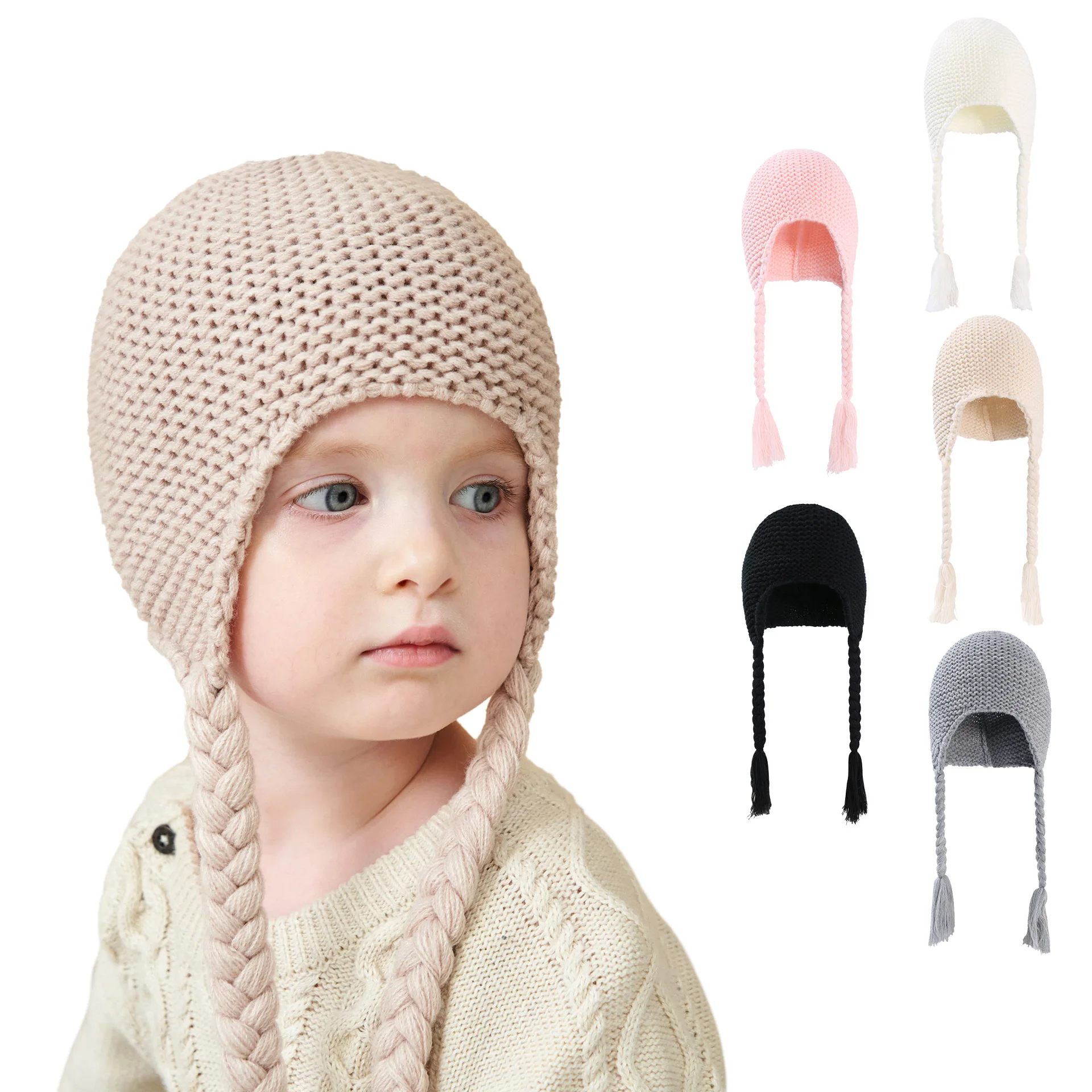 Gorro do bebê quente chapéu da orelha para meninas meninos lã malha tranças  chapéu do bebê chapéu de malha com tranças de inverno novo crochet chapéu  da criança - AliExpress