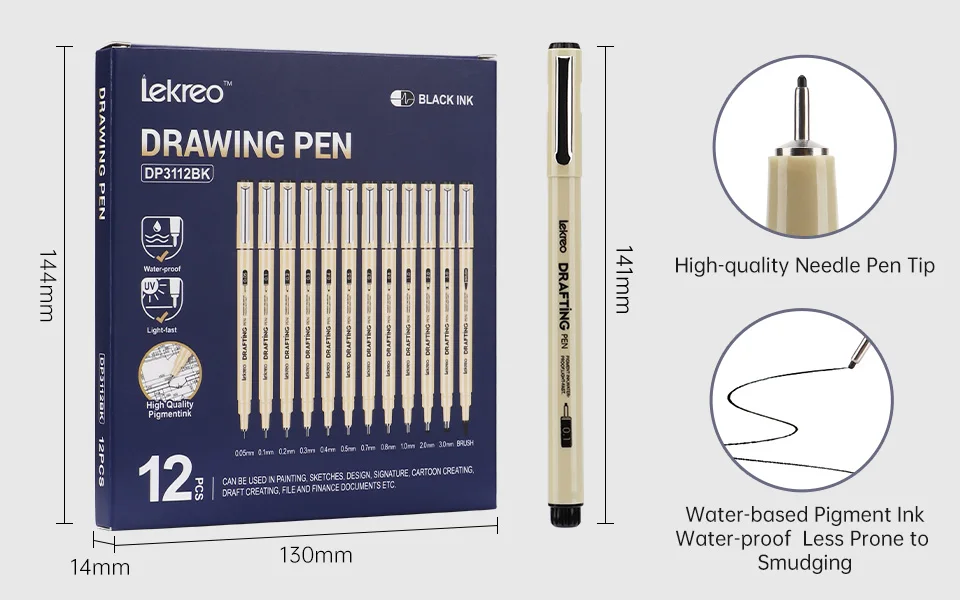 Lekreo Micron Fineliner-Stifte in 12 Größen – Archivstift mit schwarzer Tinte – Stifte zum Schreiben, Zeichnen oder Bullet Journaling – Detail 10