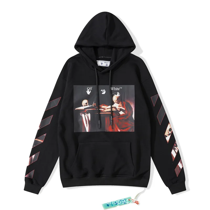 

2024 new fashion spring and fall OFF Madonna oil painting print arrow men and women hooded sweatshirt OFF WHITE 1:1