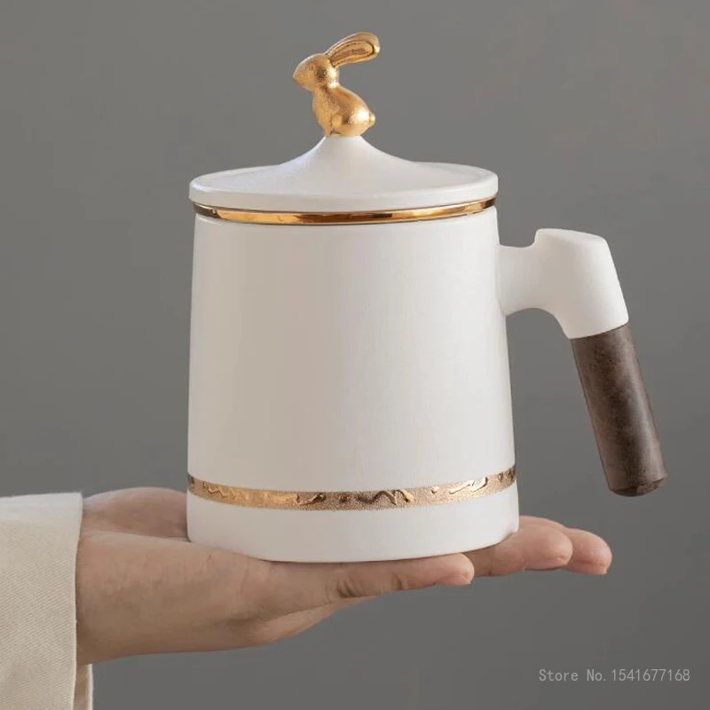 Creative Ceramic Tea Cup with Cover, Chinese Style Home Office Supplies, Handle, Tea Water Filter Separation Mug, Box Gifts, 1Pc