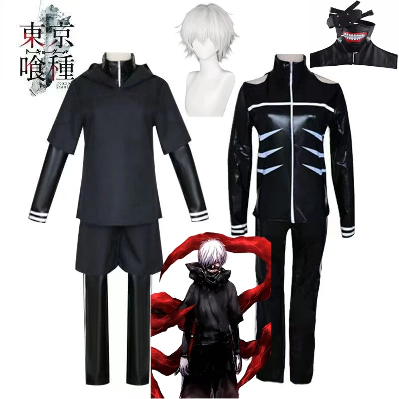 Tokyo Ghoul Kaneki Ken Hoodie Ghoul Mask Wig Cosplay Costume