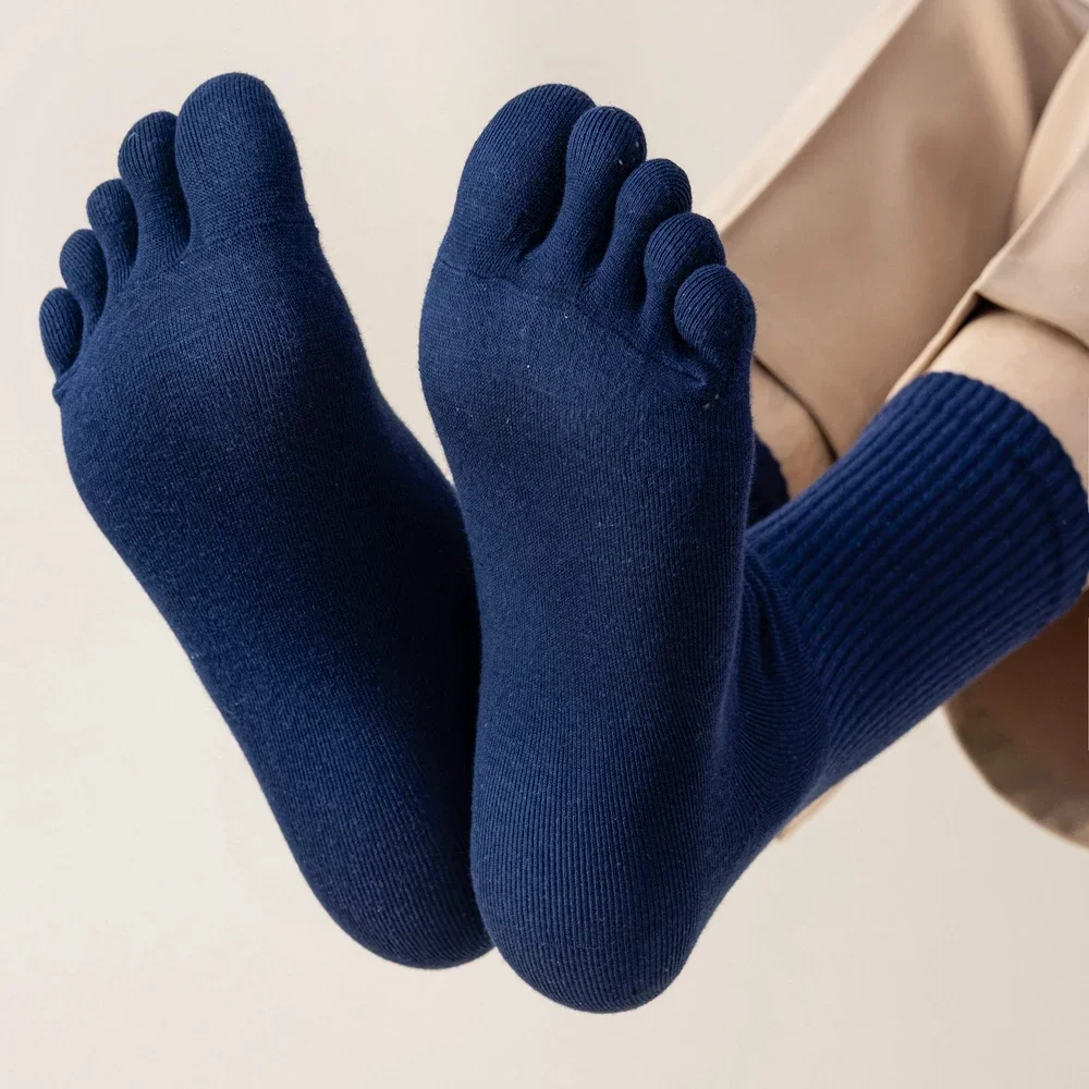 5 Paar weiche Baumwoll-Fünf-Finger-Socken für Herren, hochwertige, einfarbige, antibiotische Outdoor-Sportsocken, geruchshemmende, geteilte Zehensocken – Detail 8