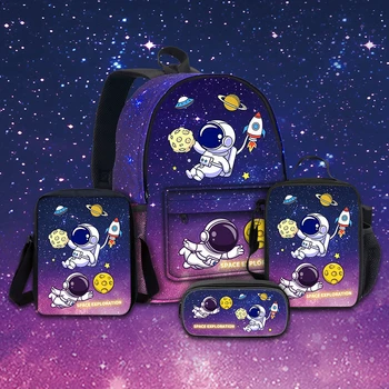 Space Planet Series Moon Rocket Backpacks Schoolbag Shoulder Bag Pencil Bags with Lunch bag BookBag for Boys and Girls Best Gift 1