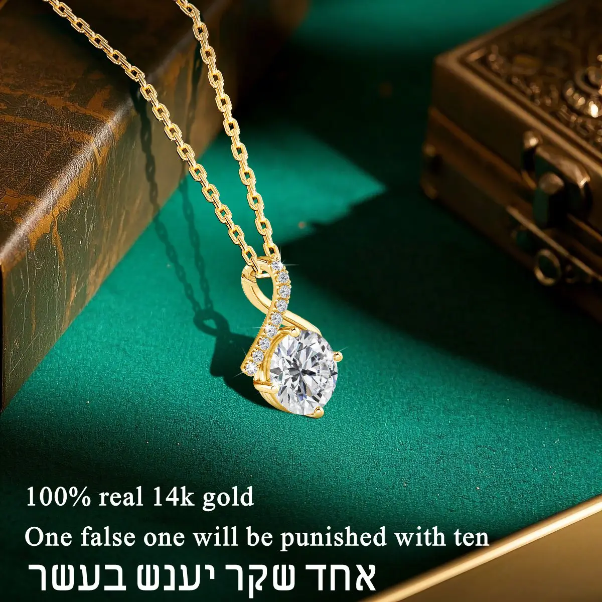 1ct 14k Gold Cross Moissanite Pendant Necklace for Women Shiny Zircon Wedding Party Engagement Jewelry with Certificate Gift Box