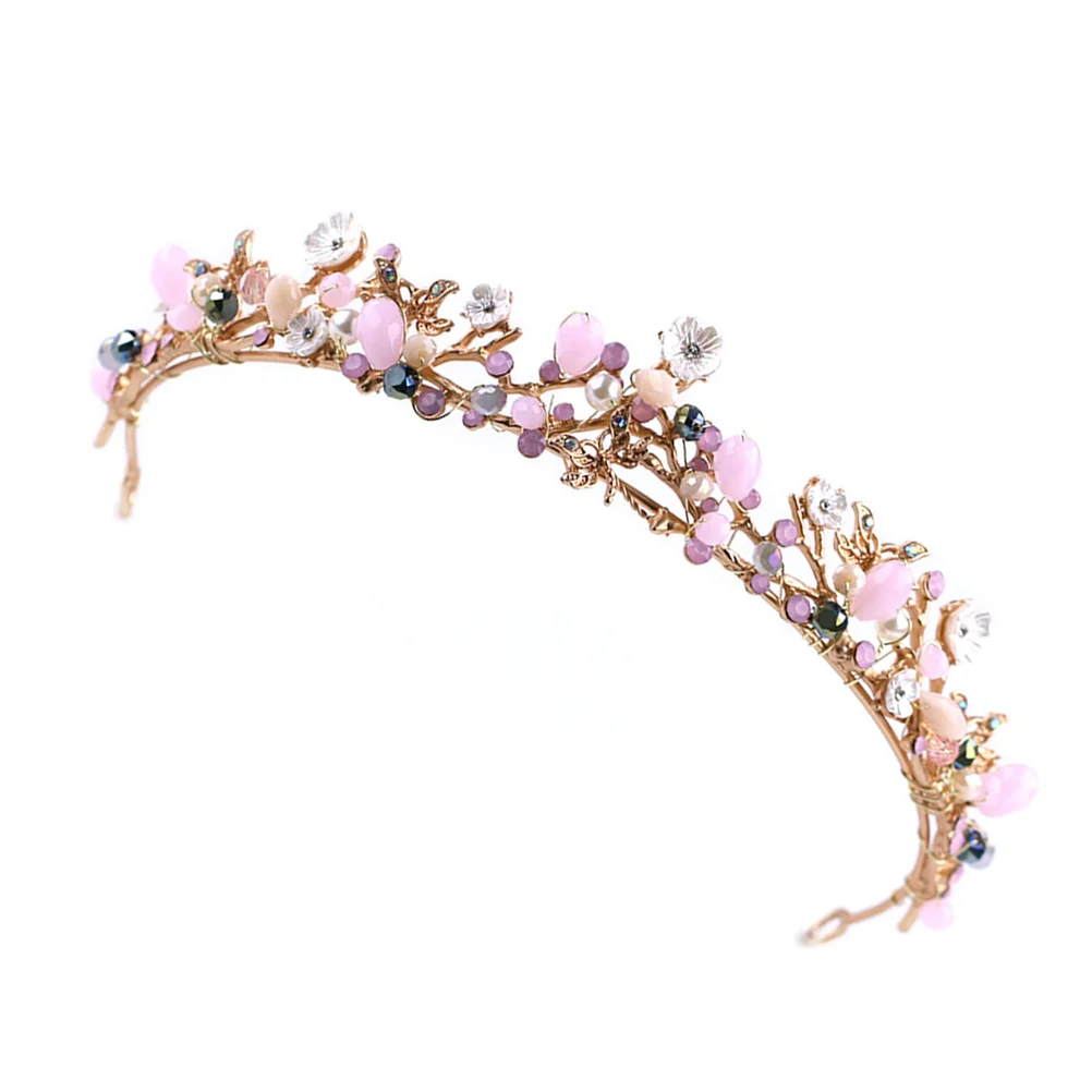 Wedding Rhinestone Tiara Exquisite Headband Alloy Flowers Hair Accessory Party Bridal Headwear for Ladies janevini boeket bloemen purple artificial rose bride flower wedding bouquet flowers bridal bouquets accessory ramo flores novia