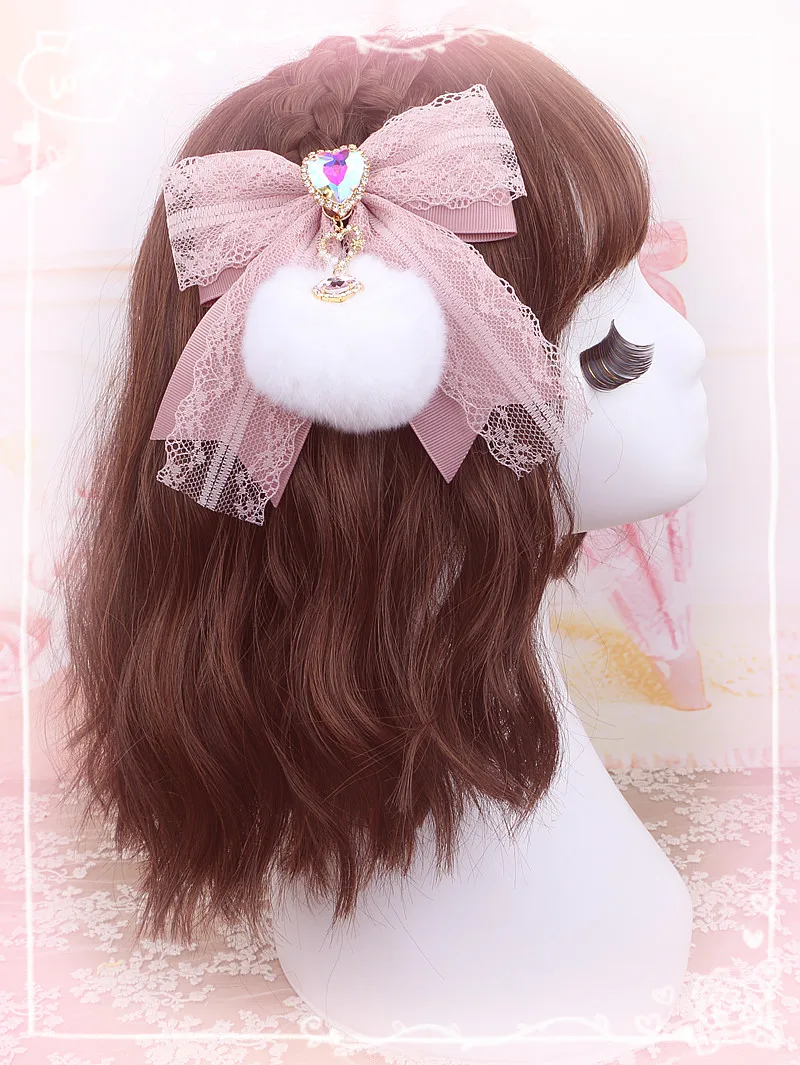 Japanese Style Beautiful Sweet Cute Bow Women's Accessories Fashion Elegant Lace Fur Stitching Beaded Pearl Handbag Pendant