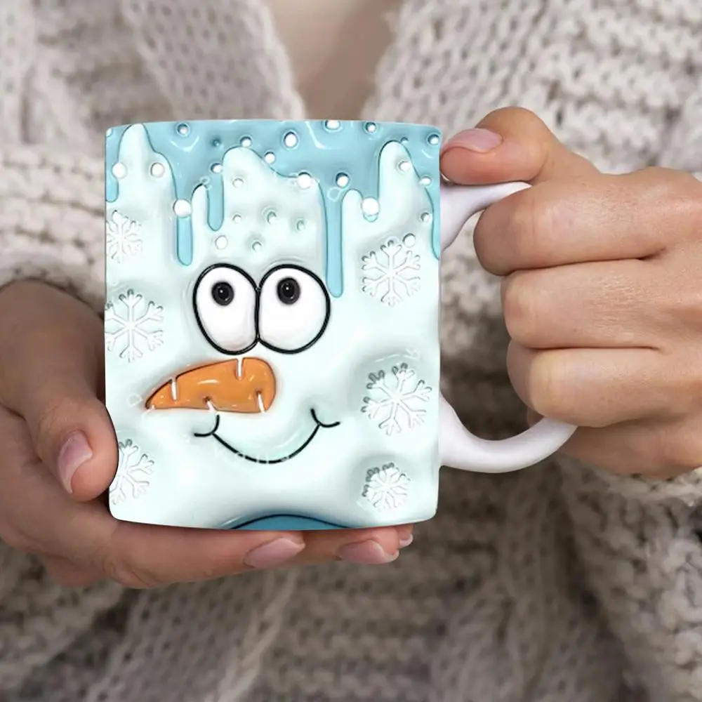 Creative 3D Christmas Ceramic Mug Unique Space Design Snowman Santa Coffee Cup Tea Milk Mug Christmas Gifts For Kids Adults