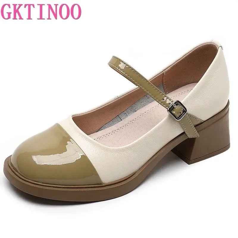 

GKTINOO Mary Jane Shoes Women High Heels 2023 New Spring Women Loafers Mixed Colors Fashion Genuine Patent Leather Women's Shoes