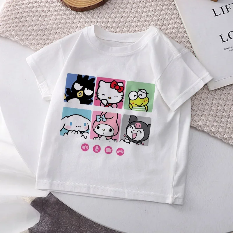 Hello Kitty Children's Cotton T-shirt Sanrio Kuromi Melody Anime Tee Shirts Cartoons Kid Girl Boy Streetwear Casual Clothes cotton t shirt
