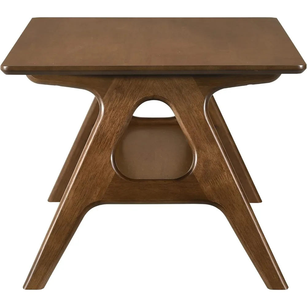 Mid-Century Modern Wood Coffee Table with Shelf Rectangular Table 6