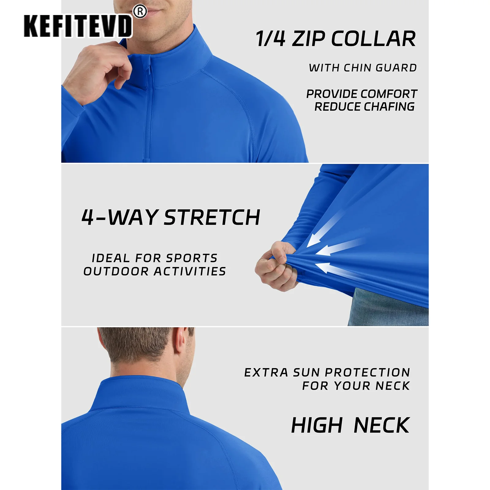 KEFITEVD Men's UPF 50+ Quick Dry Shirts 1/4 Zip Long Sleeve T-Shirts Lightweight Breathable Outdoor Tops Running Hiking Pullover sport t shirt long sleeve t shirt
