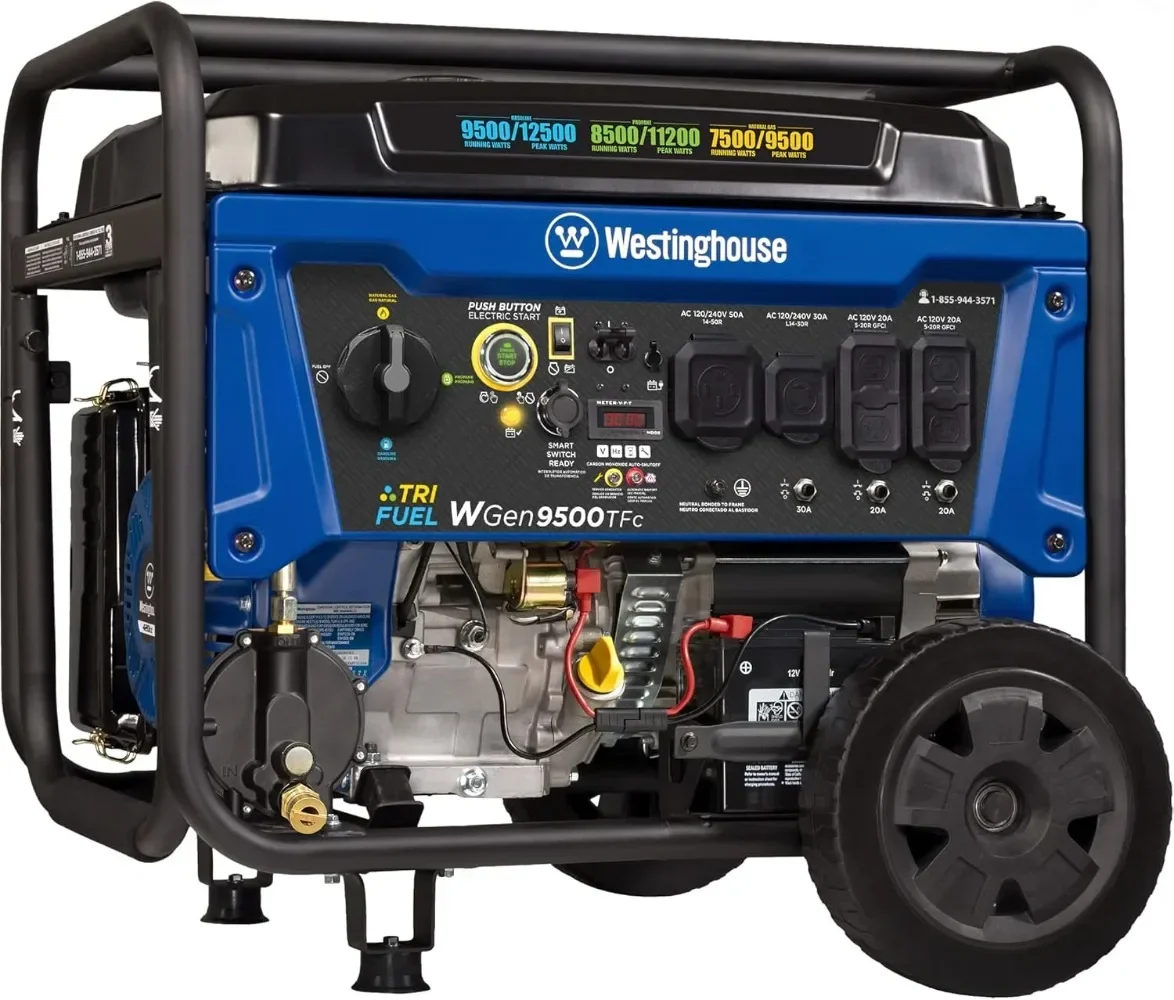 Outdoor Power Equipment 12500 Peak Watt Tri-Fuel Home Backup Portable Generator Remote Electric Start Transfer Switch Ready
